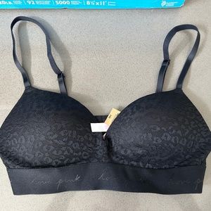 Victoria Secret PINK WEAR EVERYWHERE WIRELESS PUSH-UP BRA Black Lace Size 34B